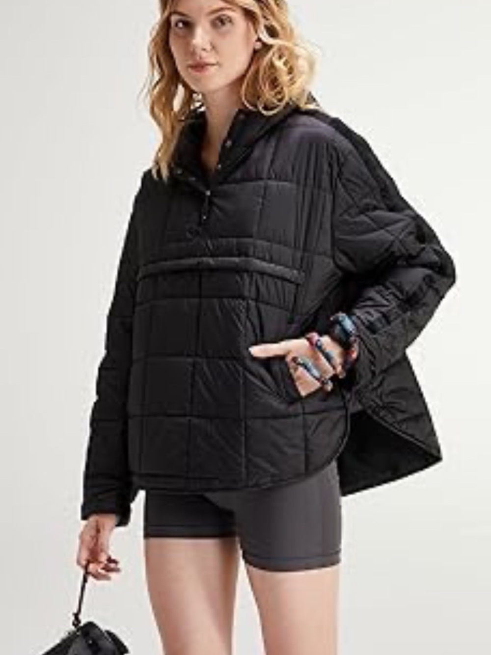 Black Quilted Hooded Bomber Jacket - pockets and hooded